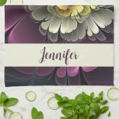 Abstrakte moderne Purpur Khaki Graue Blume Name Geschirrtuch (Gefaltet)