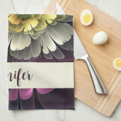 Abstrakte moderne Purpur Khaki Graue Blume Name Geschirrtuch (Viertel Falte)