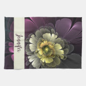 Abstrakte moderne Purpur Khaki Graue Blume Name Geschirrtuch (Horizontal)