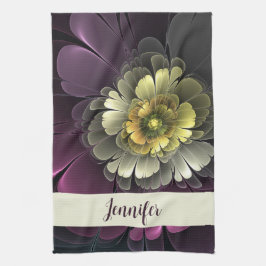 Abstrakte moderne Purpur Khaki Graue Blume Name Geschirrtuch