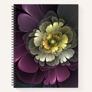 Abstrakte moderne Purpur-Khaki-Graue Fraktal-Blume Notizblock
