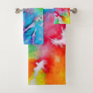 Abstrakte moderne Regenbogenfarben Batik-Gefärbte Badhandtuch Set