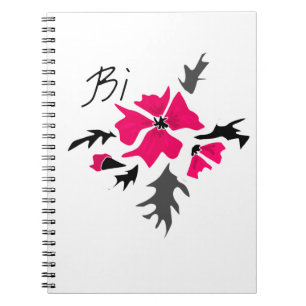 Abstrakte, moderne rosa Blume graue Blätter drucke Notizblock