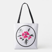 Abstrakte, moderne rosa Blume graue Blätter drucke Tasche (Rückseite)