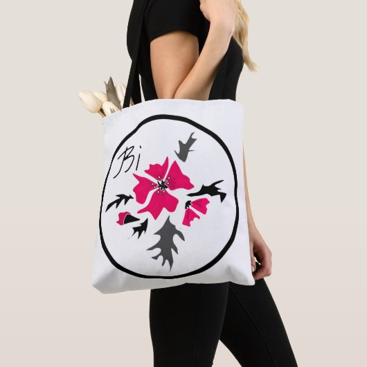Abstrakte, moderne rosa Blume graue Blätter drucke Tasche (Von Nahem)