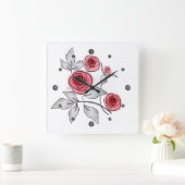 Abstrakte moderne Rose Blume Rot-Graublüte Quadratische Wanduhr (Zuhause)