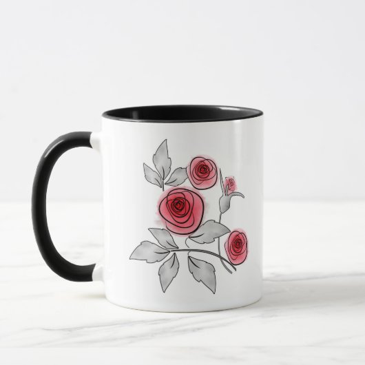 Abstrakte moderne Rose Blume Rot-Graublüte Tasse (Links)