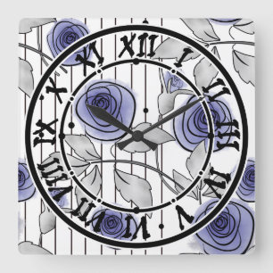 Abstrakte moderne Rosen Blumen violett grau weiß s Quadratische Wanduhr