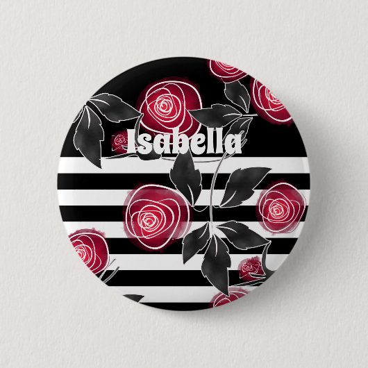 Abstrakte moderne rote Rosen Blätter skizzierten B Button (Vorderseite)