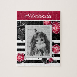 Abstrakte moderne rote Rosen Blätter skizzierten B Puzzle