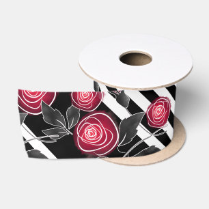 Abstrakte moderne rote Rosen Blume mit Blumenmotiv Satinband