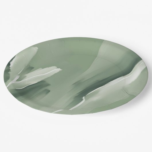 Abstrakte, moderne, schlichte Farbe Grün Pappteller (Schrägansicht)