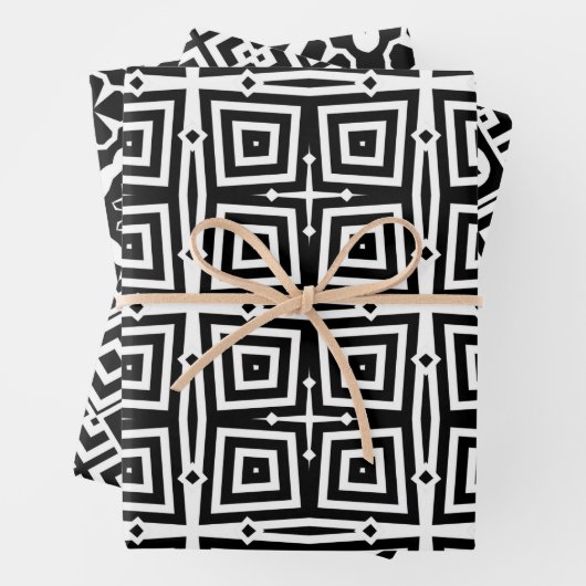 Abstrakte moderne Schwarz-Weiß-Geometrie-Muster Geschenkpapier Set (Beispiel)