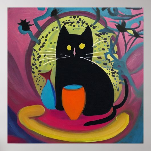 Abstrakte, moderne schwarze Katze 1:1 Poster (Vorne)