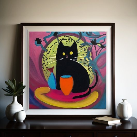 Abstrakte, moderne schwarze Katze 1:1 Poster