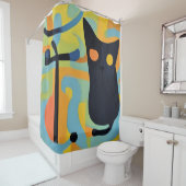 Abstrakte, moderne schwarze Katze Duschvorhang (Beispiel)