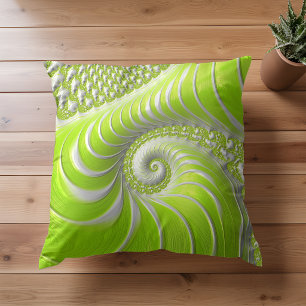 Abstrakte moderne spiralförmige Limettengrünfrakta Kissen