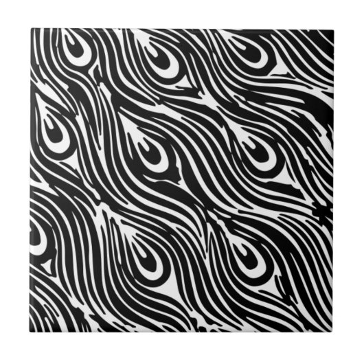 Abstrakte moderne, trendige Feder Schwarz-weiß dru Fliese (Vorderseite)