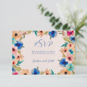 Abstrakte, moderne und florale Hochzeit mit Aquare RSVP Karte (Stehend Vorderseite)