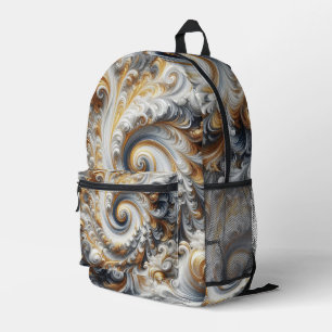 Abstrakte moderne wirbelnde Gold-, Schwarz- und We Bedruckter Rucksack