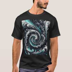 Abstrakte moderne wirbelnde Grün-, Silber- und Sch T-Shirt