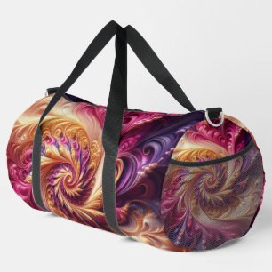 Abstrakte moderne wirbelnde rosa, goldene und viol duffle bag