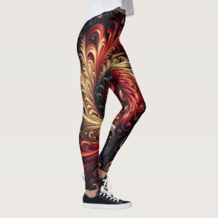 Abstrakte moderne wirbelnde rote, schwarze und gol leggings