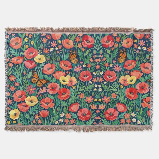 Abstrakte Mohnblumen Monarch-Schmetterlinge Decken (Vorderseite)