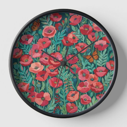 Abstrakte Mohnblumen Monarchen Art Uhren (Vorderseite)