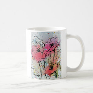 Abstrakte Mohnblumenwatercolor-Kunst-Tasse Kaffeetasse