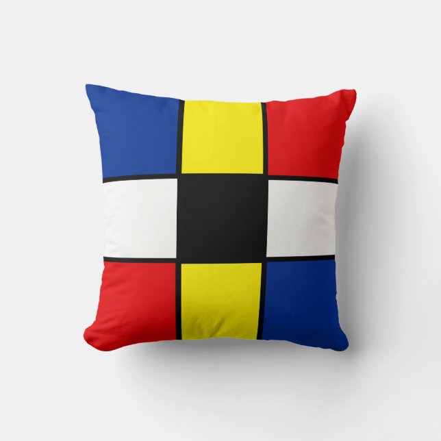 Abstrakte Mondrian Style Squares Throw Kissen (Vorderseite)