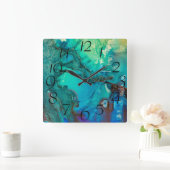 Abstrakte Mongram-Schatten des Blauen Quadratische Wanduhr (Zuhause)