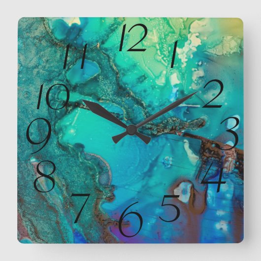 Abstrakte Mongram-Schatten des Blauen Quadratische Wanduhr (Vorderseite)