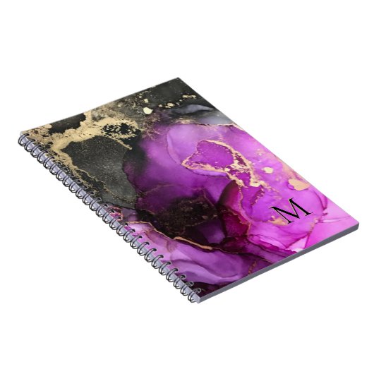 Abstrakte Monogramm Rosa Schwarze Gold Alkoholfarb Notizblock (Rechte Seite)