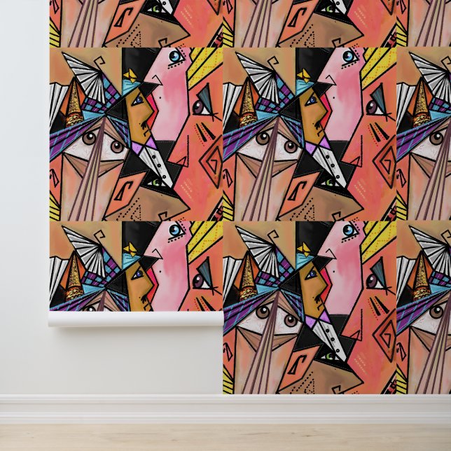 Abstrakte Mood Faces Art Cubism Malerei Tapete (Anwendung)