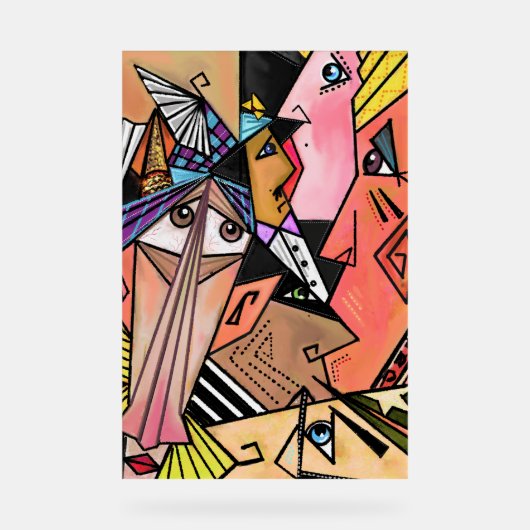 Abstrakte Mood Faces Art Cubism Stil Akryllische Z Acrylschild (Vorderseite)