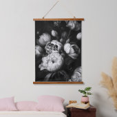 Abstrakte Moody-Blumen in Schwarzweiß Wandteppich Mit Holzrahmen (Schlafzimmer)