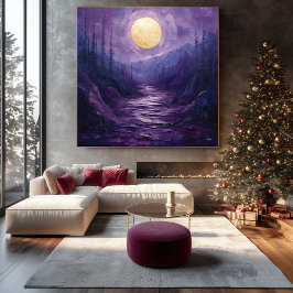 Abstrakte Moonlit Landschaft in Lila und Gold Leinwanddruck