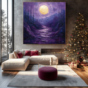 Abstrakte Moonlit Landschaft in Lila und Gold Leinwanddruck