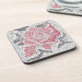 Abstrakte Mosaik-Blume Rose Rosa Graue Blüte Getränkeuntersetzer (Linke Seite)