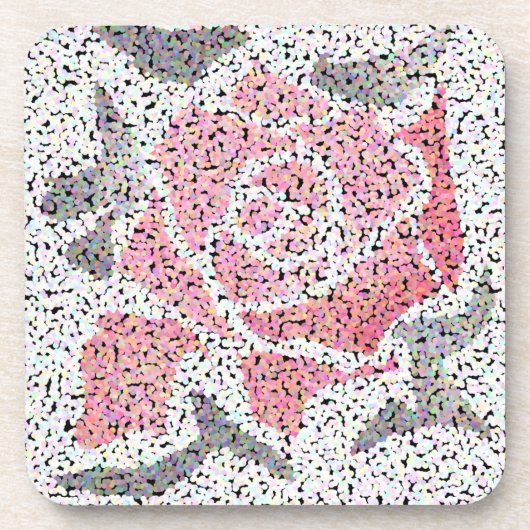 Abstrakte Mosaik-Blume Rose Rosa Graue Blüte Getränkeuntersetzer (Vorderseite)