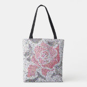 Abstrakte Mosaik-Blume Rose Rosa Graue Blüte Tasche (Rückseite)