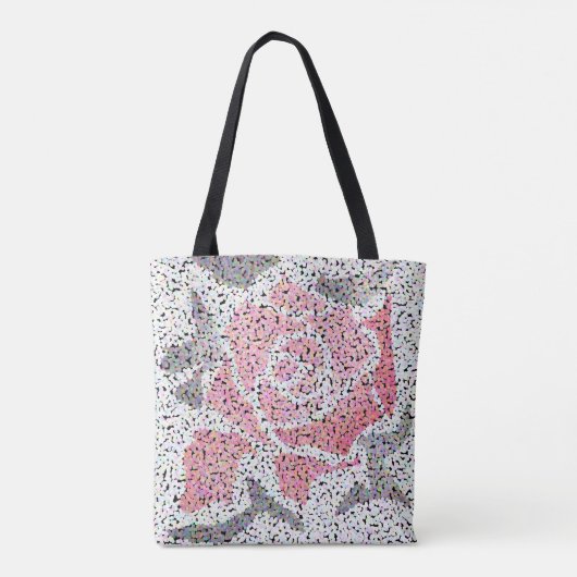 Abstrakte Mosaik-Blume Rose Rosa Graue Blüte Tasche (Rückseite)