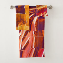 Abstrakte Mosaikkonstruktion aus rötlich-orangefar Badhandtuch Set