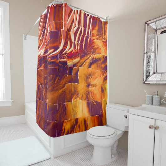 Abstrakte Mosaikkonstruktion aus rötlich-orangefar Duschvorhang (Beispiel)