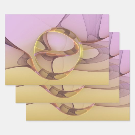 Abstrakte Motive Modernes Rosa Goldenes Fraktal Ku Geschenkpapier Set (Set)