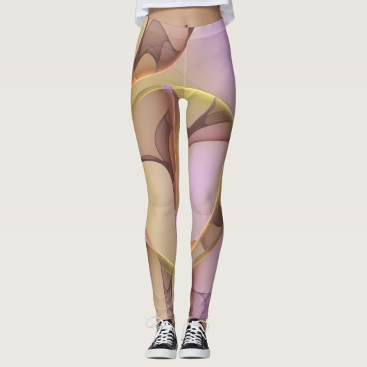 Abstrakte Motive Modernes Rosa Goldenes Fraktal Ku Leggings (Vorderseite)