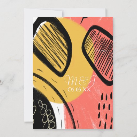 Abstrakte, muffige moderne Hochzeitskoralle gelb Einladung (Rückseite)