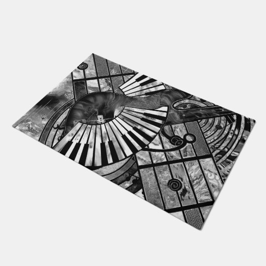 Abstrakte Musikkunst - Graustufen-Mischtexte Fußmatte (Schrägansicht)