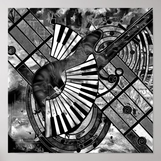 Abstrakte Musikkunst - Graustufen-Mischtexte Poster (Vorne)